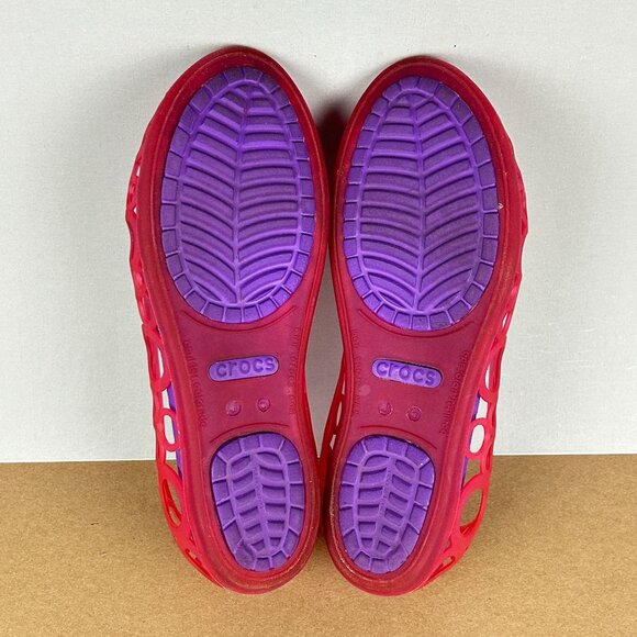 Crocs Adrina Jelly Ballet Flats Junior Girls 6 Pink Purple Circles Slip On Open - Picture 7 of 10